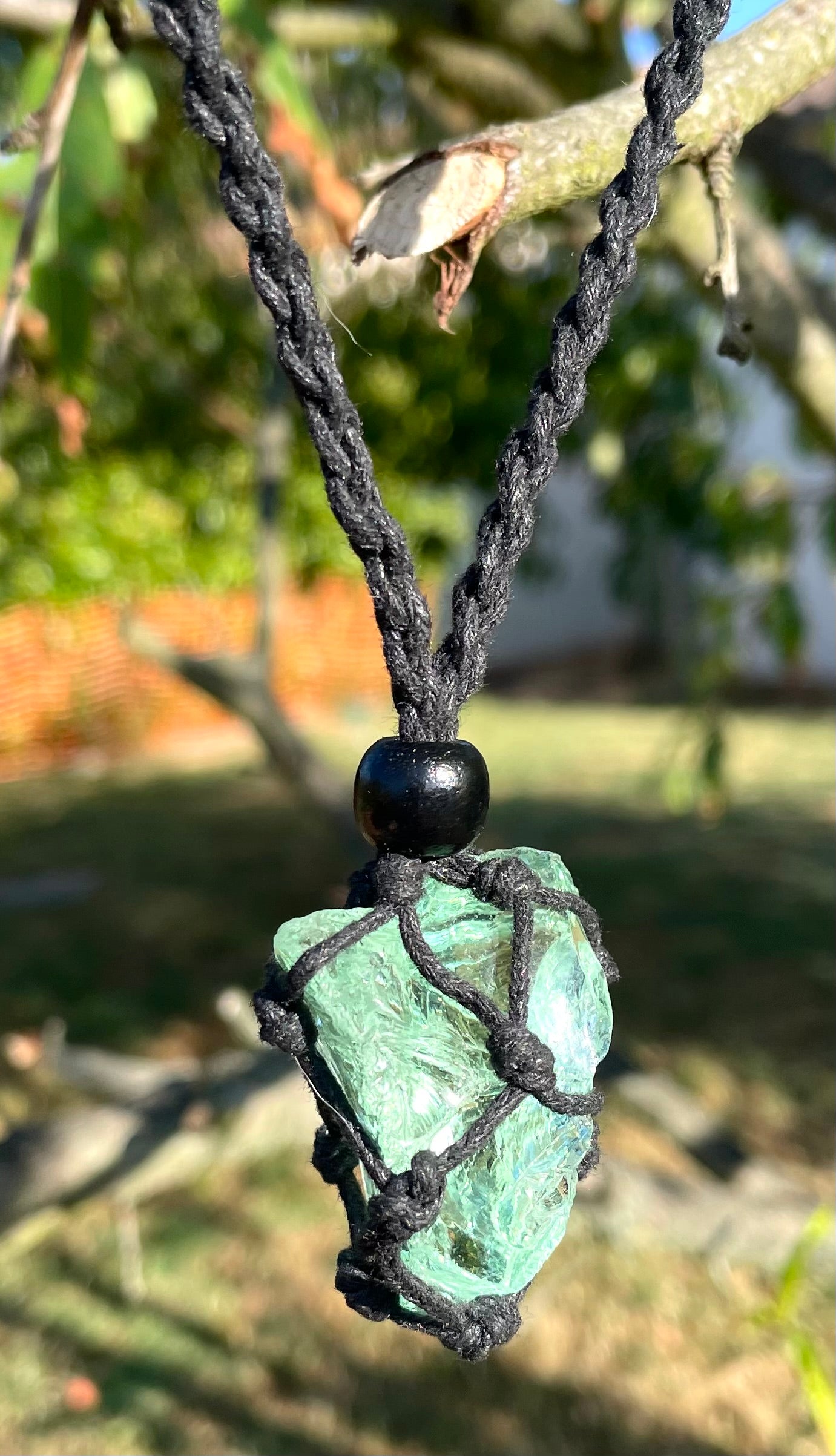 Pendentif macramé ANDARA vert d'eau 22 g  | Cristal 5D / 777 •