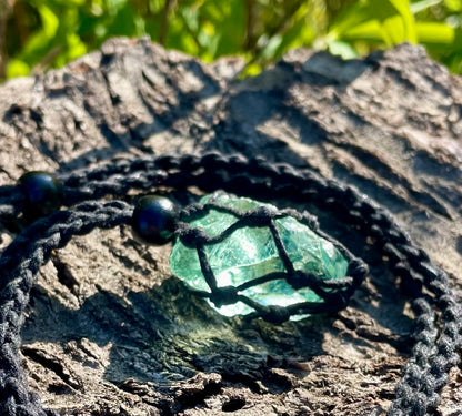 Pendentif macramé ANDARA vert d'eau 22 g  | Cristal 5D / 777 •