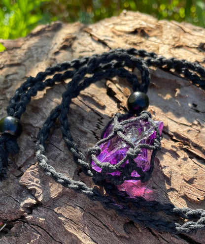 Pendentif macramé ANDARA transcendance violette 22 g  | Cristal 5D / 777 •