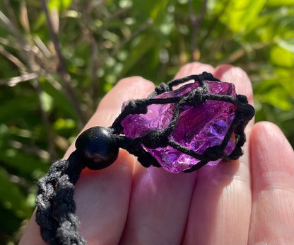 Pendentif macramé ANDARA transcendance violette 22 g  | Cristal 5D / 777 •