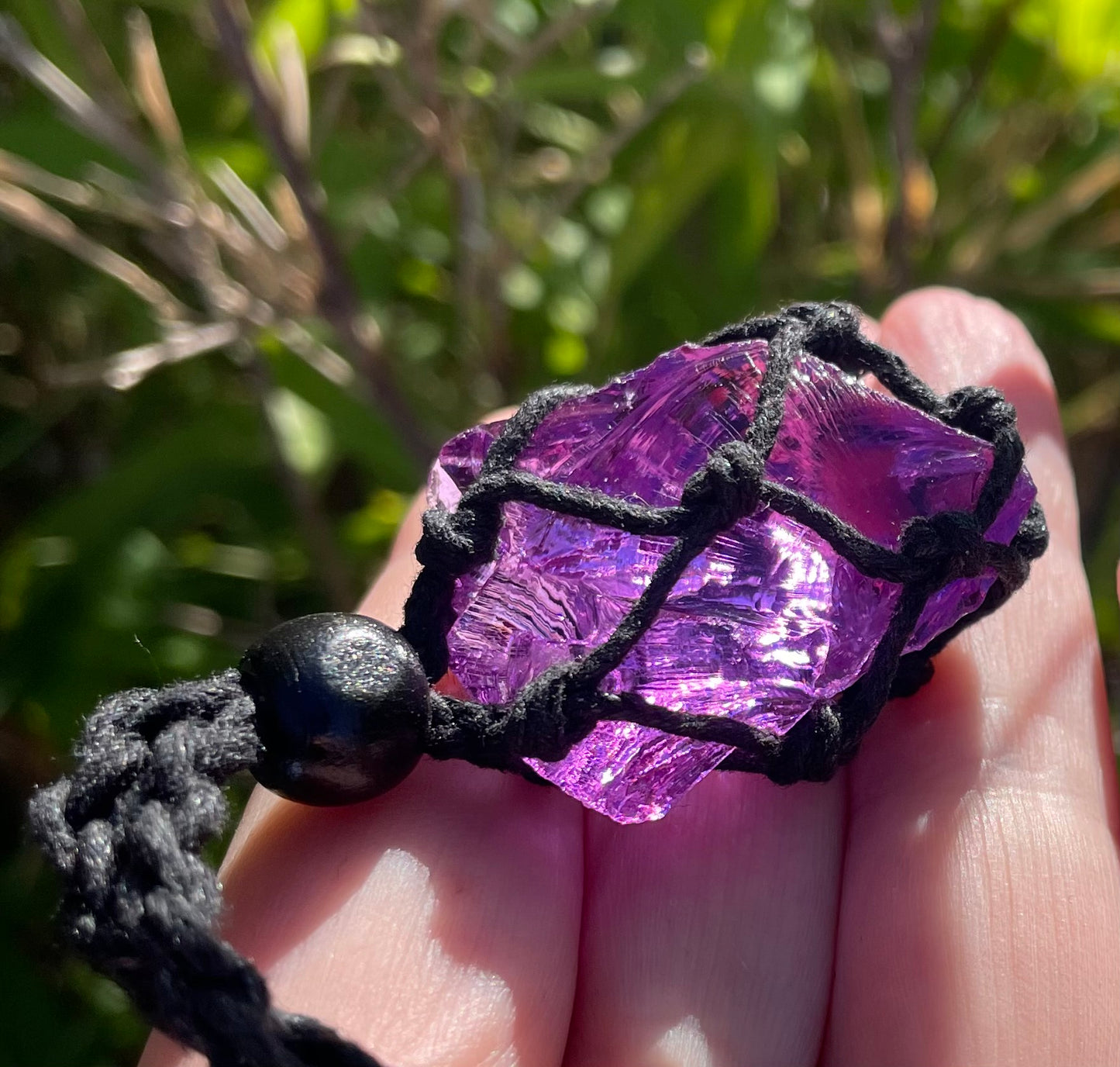 Pendentif macramé ANDARA transcendance violette 22 g  | Cristal 5D / 777 •
