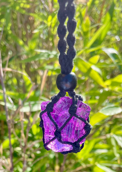 Pendentif macramé ANDARA transcendance violette 22 g  | Cristal 5D / 777 •