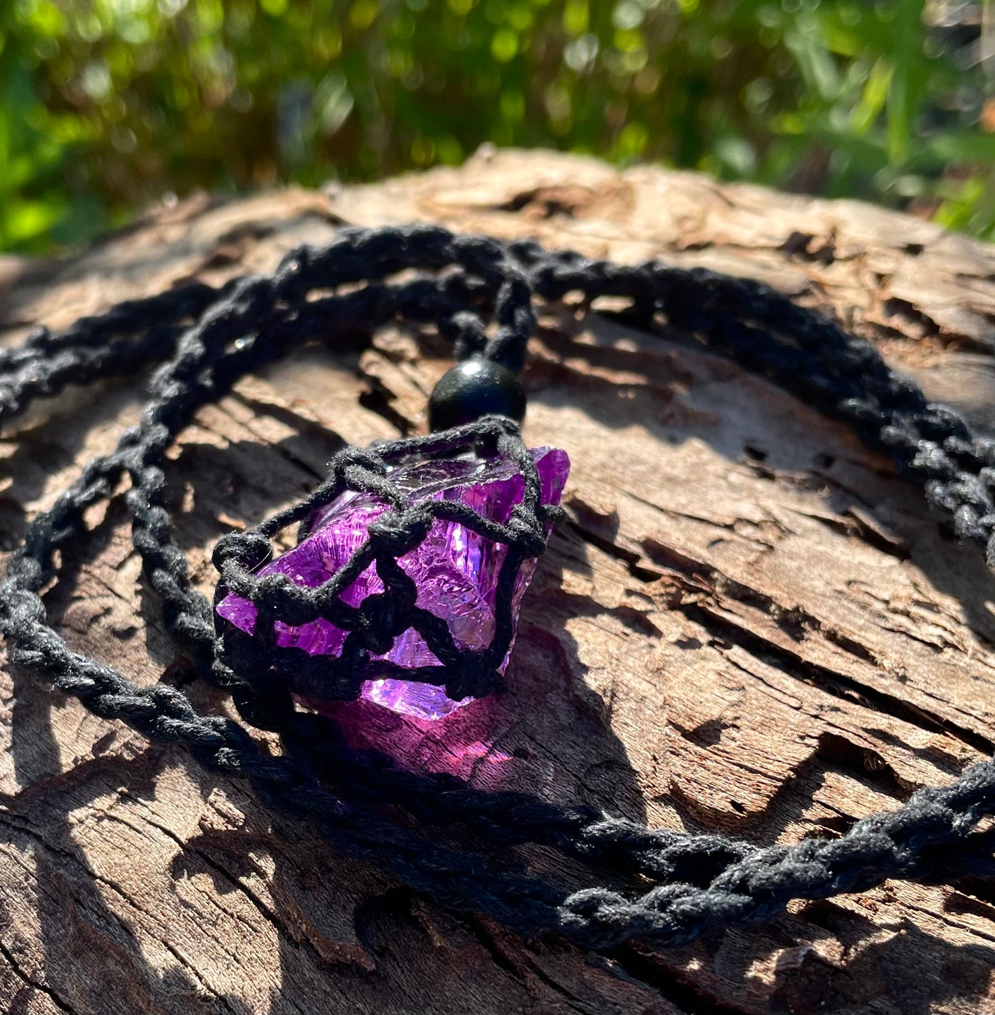 Pendentif macramé ANDARA transcendance violette 22 g  | Cristal 5D / 777 •