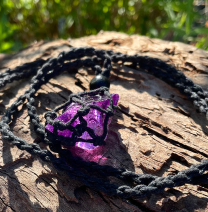 Pendentif macramé ANDARA transcendance violette 22 g  | Cristal 5D / 777 •