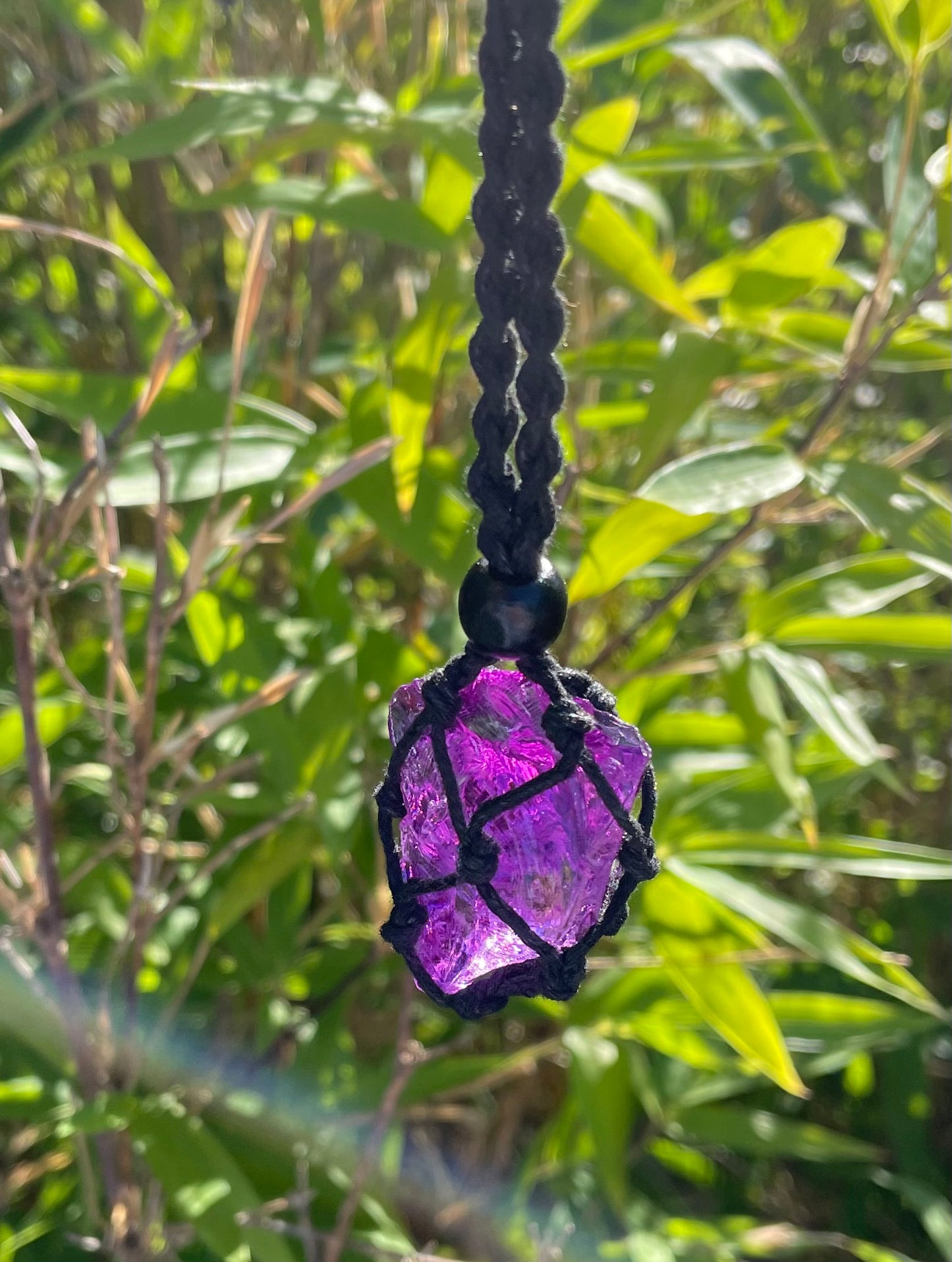 Pendentif macramé ANDARA transcendance violette 22 g  | Cristal 5D / 777 •