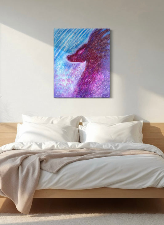 Dragon Gardien de la flamme Magenta du 13ème octave | Peinture vibratoire | Eclesiah